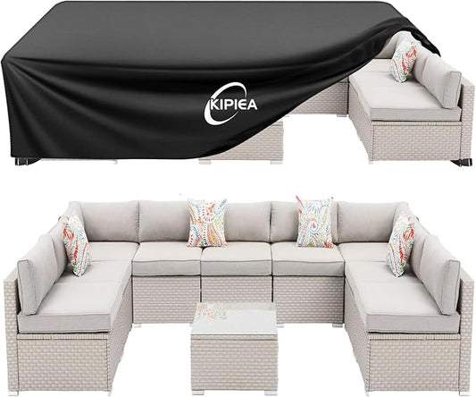 Kipiea Outdoor Furniture Covers Waterproof, 420D Heavy-Duty Patio Furniture Set Covers, No Tears Anti UV No Fading(128" L x 83" W x 28" H)