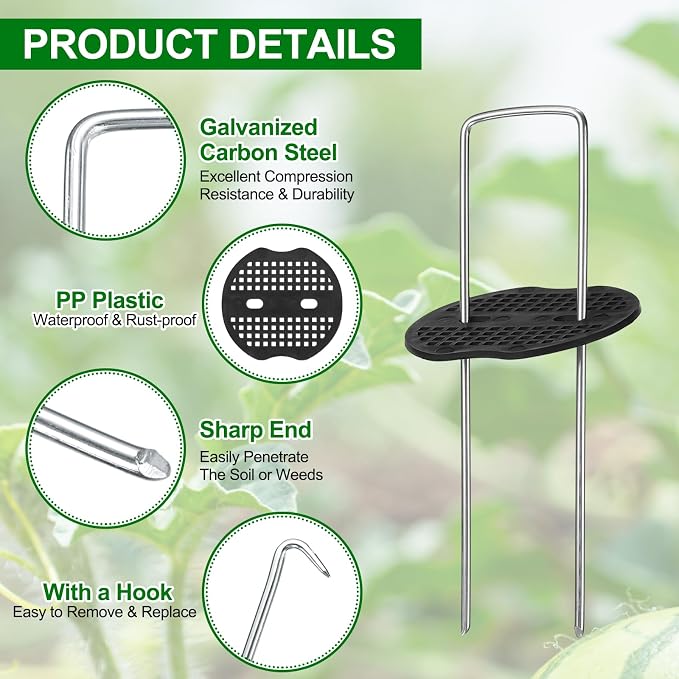 uxcell 80Pcs Garden Stakes, 6 Inch 11 Gauge Galvanized Landscape Staples U-Type Turf Stake Sod Pin Plant Stakes with Gasket&Hook for Landscaping Securing Weed Barrier Fabric, Silver