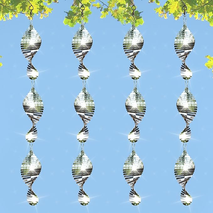 12 PCS Stainless Steel Bird deterrents for Outside,3D Wind Spinners Outdoor Bird Scarer Discs Set Pigeon Deterrent,Bird reflectors to Keep Birds Away Woodpecker Deterrent for House,Crow Deterrent