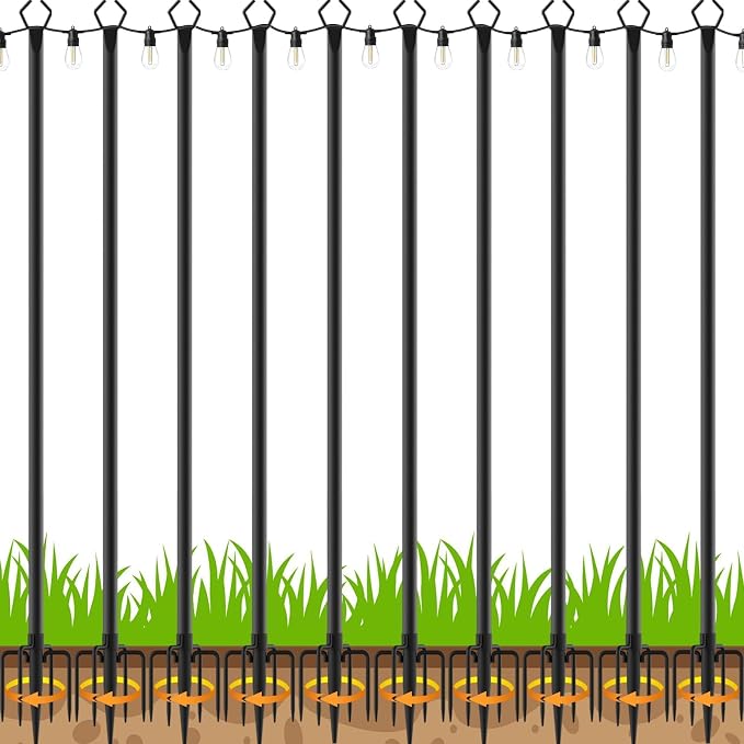 10Pack 10 FT String Light Poles,Metal with Fork Lights Poles for Outdoor String Light, Rustproof Heavy Duty for Outside Garden,Patio,Wedding,Backyard,Deck,Party