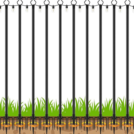 10Pack 10 FT String Light Poles,Metal with Fork Lights Poles for Outdoor String Light, Rustproof Heavy Duty for Outside Garden,Patio,Wedding,Backyard,Deck,Party