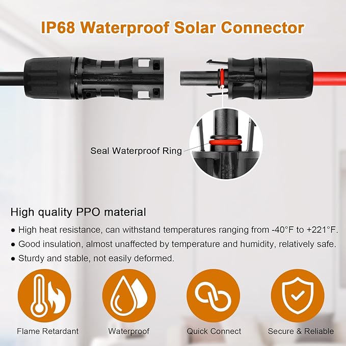 8AWG Solar Cable - 5FT Solar Panel Extension Cord 8 Gauge PV Wire with Flame Retardant Protective Sleeving Female & Male Waterproof Connector for RV, Photovoltaic Systems, Solar Panels (5 Feet)