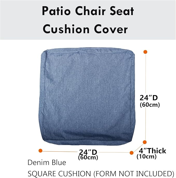 Patio Seat Cushion Covers,Washable Slip Covers Replacement,Waterproof Outdoor Furniture Chair Cushion Pillow Seat Cover for Couch,Garden,Sofa,Denim Blue,24"×24"×4"(4 Covers Only)