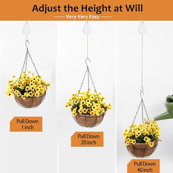 2026 Upgraded Retractable Plant Hanger,Plant Pulleys for Hanging Plants,Easy to Raise and Lower,Quick Lock,Heavy Duty, Adjustable Hook for Garden Baskets Pots,Birds Feeder,(6Pcs,White)