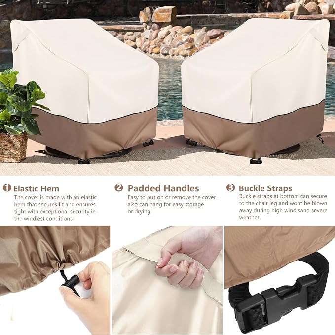 Patio Swivel Chair Cover 4 Pack,Waterproof Heavy Duty Outdoor Chair Covers,Outdoor Swivel Chair Cover for Patio Furniture Covers(30 W x 34 D x 38.5 H inches),Beige & Brown