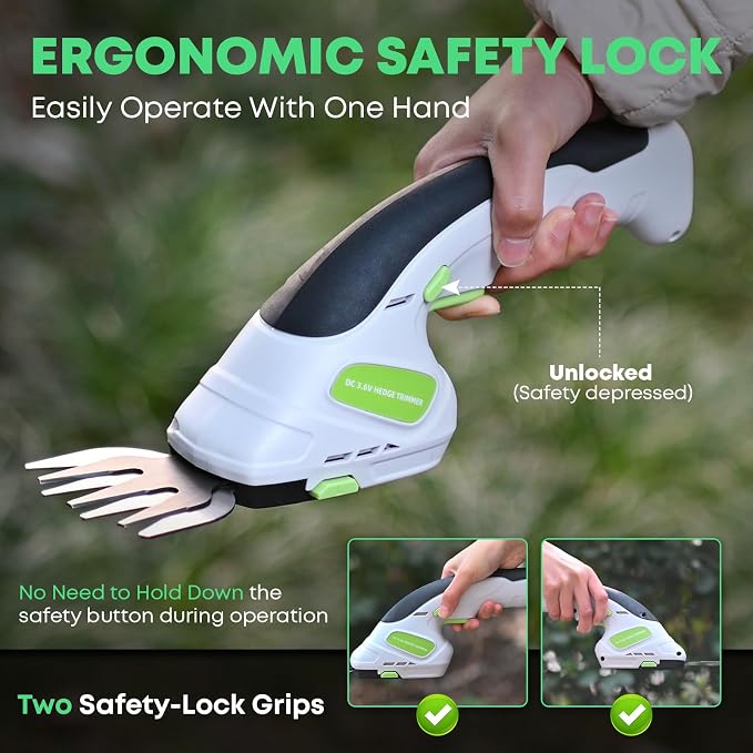 2-in-1 Cordless Hedge Trimmer, Handheld Hedge Trimmer & Cordless Grass Shear with 2.0Ah Rechargeable Battery and Type-C Cable – Electric Grass Trimmer for Garden, Yard, and Lawn