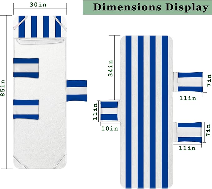 Lounge Chair Towel Cover, Beach Chair Cover (Pack of 2), Pool Lounge Chair Covers for Outdoor,Garden, Beach,Sun Lounger,Hotel Pool, 85" X 30"Large Size and No Sliding, Royal Blue Stripe