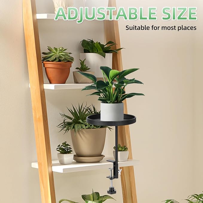 AQQHSAIN 2 Pcs Windowsill Clamp Tray Adjustable Metal Window Plant Shelves Stand Holder 7.9inch Window Planter Floating Shelves Windowsill Extension Tray for Indoor Plants Home Display Decor (Black)