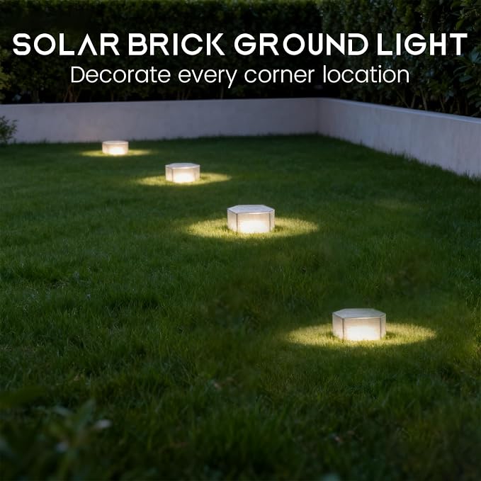 Wokyo Solar Brick Paver Lights Solar Light Outdoor Waterproof Patio Brick Lights LED Rock Light 4 Packs for Patio, Yard, Walkway, Pathway Decor 3.8x3.8 inch (Honeycomb-Cold White)
