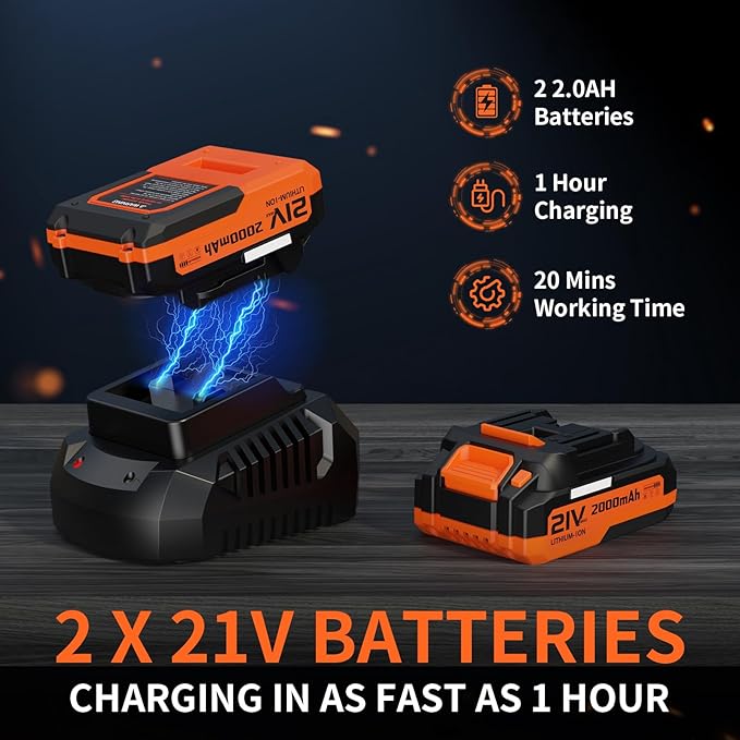 LEAPUL Leaf Blower Cordless, 21V Electric Leaf Blower with 2×2.0Ah Batteries & 1 Fast Charger, Lightweight Battery Powered Blower for Lawn Care, Patio Cleaning