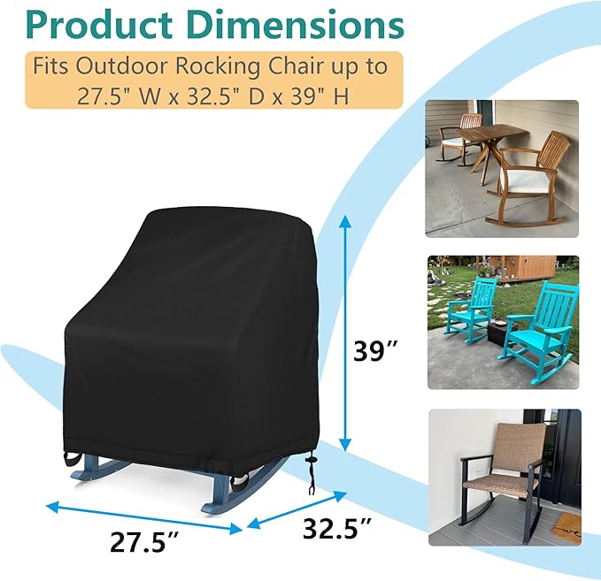 Patio Rocking Chair Cover 2-Pack, Rocking Chair Covers for Outdoor Furniture Rocking Chair Covers Waterproof, 27.5"W x 32.5"D x 39"H