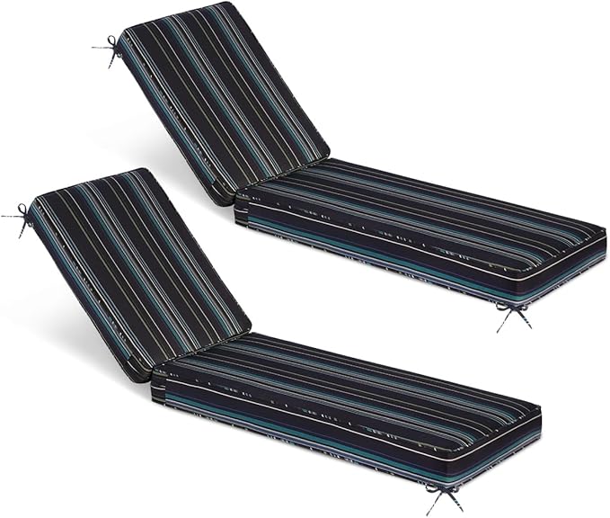 Sundale Outdoor Olefin Chaise Lounge Cushion Set of 2, Water-Resistant Patio Lounge Chair Cushion, Thick Lounger Pad with 4 Straps Harbor Blue, 72 x 21 x 4 Inches