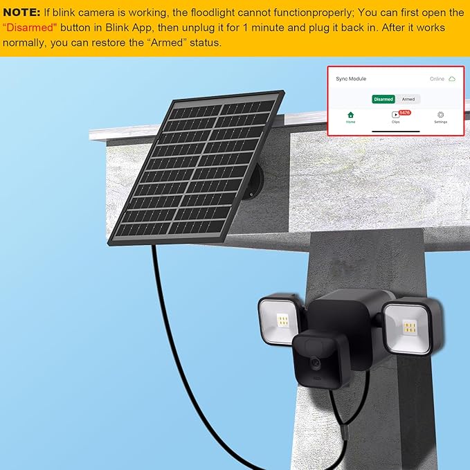 10W Solar Panel for All-New Blink Outdoor 4 /(3rd Gen) Floodlight Camera,16.5Ft/5m Weatherproof Cable Power Your Blink Floodlight Camera Continuously (Floodlight & Cam NOT Included)