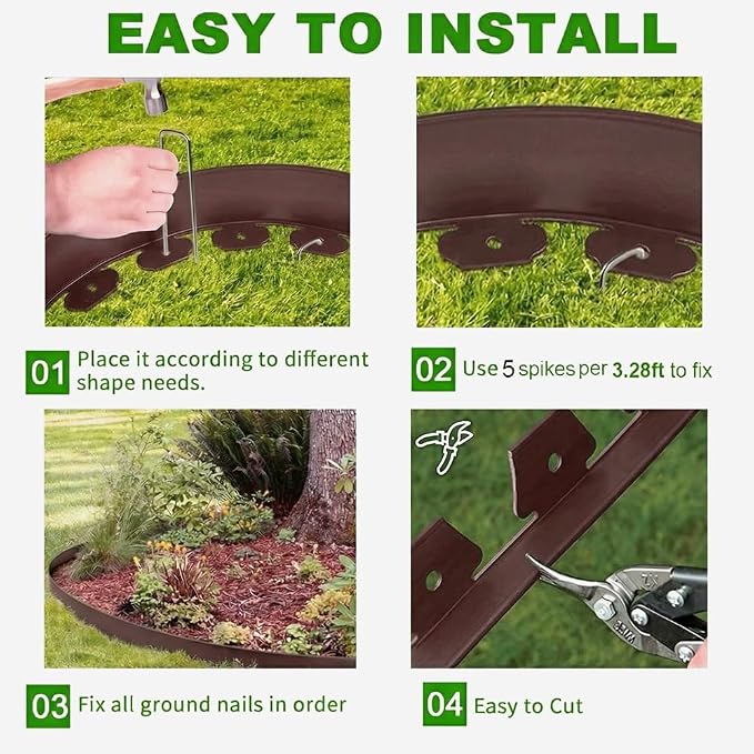 Landscape Edging, 3IN Tall Garden Edging Borders,Flexible Lawn Edging Border Kit,Mini Plastic Fence for Yard Flowerbeds,Grass (Brown, 3 in x 49 FT)