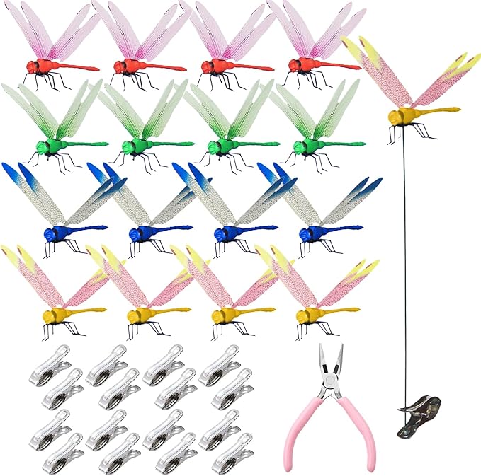 Kleeblatt Dragonfly Clip 16pcs - DIY Dragon Fly Clips, Hair Accessories, Garden Decor, and Outdoor Decorative Stakes - Ideal for Garden & Patio Enhancement(in Bags)