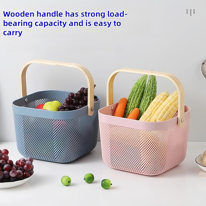 3pcs Collapsible Wooden Handle Plastic Harvest Basket - Rectangular Garden Storage Basket for Picking and Collecting Vegetables, Fruits - Ideal for Garden Cabinets & Outdoor Use (Gray)