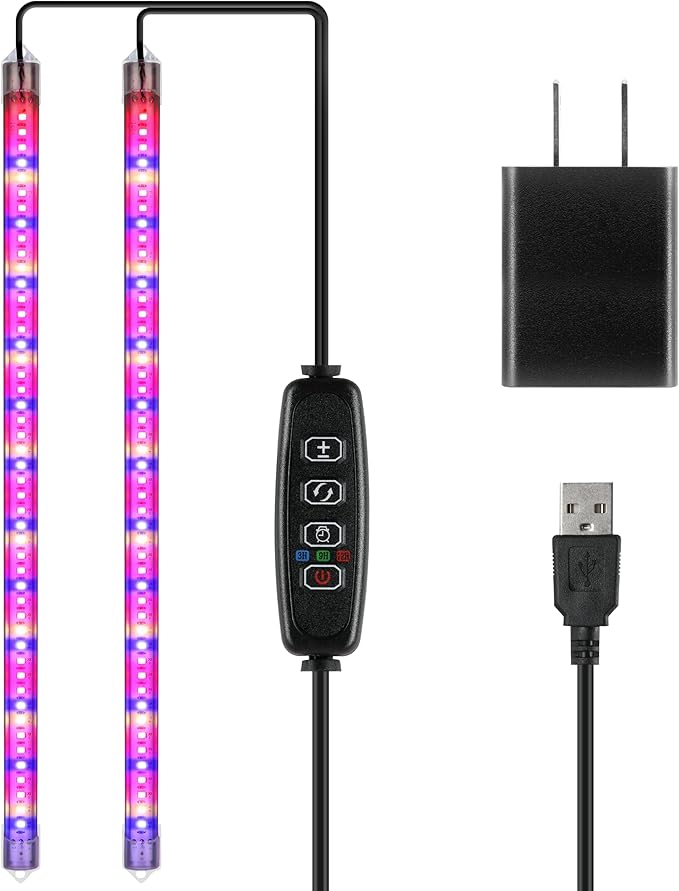 iPower 20W LED Plant Grow Light Strips Full Spectrum for Indoor Plants with Auto ON/Off 3/9/12H Timer, 10 Dimmable Levels 48 LEDs Per Tude, for Hydroponics Succulent, 2 Tubes, Mix