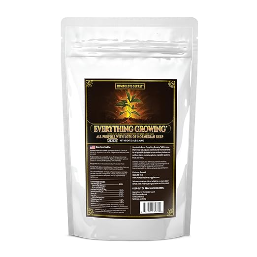 Humboldts Secret Everything Growing 20-20-20 Fertilizer | All Purpose Water Soluble Plant Food | Balanced NPK with Norwegian Kelp | for Lawns Gardens, Vegetables, Flowers & Indoor Plants | 2 lb