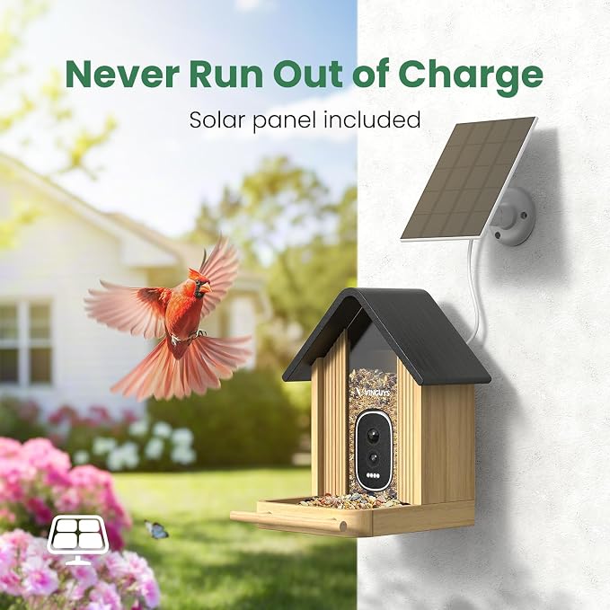 Smart Bamboo Bird Feeder with Camera | 2.5K UHD AI Identification, Real-time Videos & Pictures, Wireless Solar Powered, Outdoor, Ideal for Garden Birding