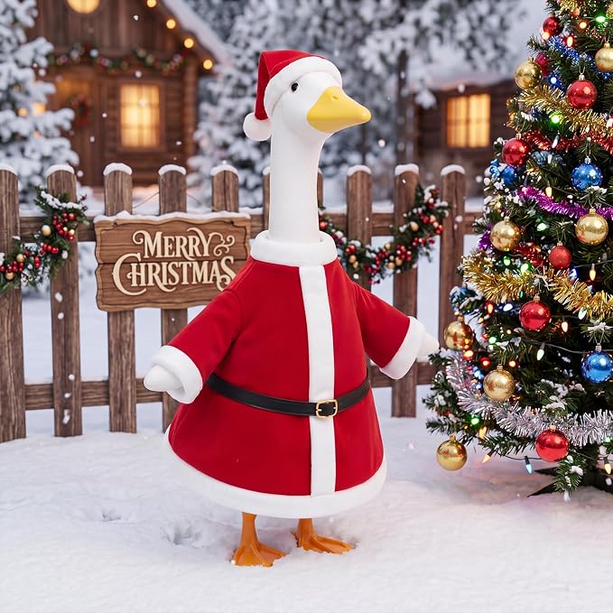 Christmas Santa Porch Goose Outfits Clothes for Watch Party Decor Lawn 23 inch Porch Goose Costume Clothing for Patio Yard