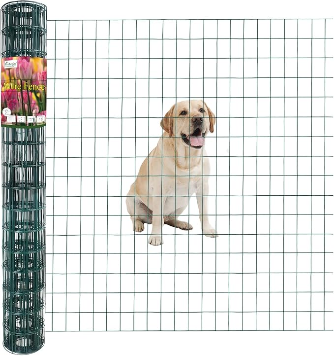FOREHOGAR Green PVC Coated Welded Wire Fence 48 Inch x 25 Foot, 2 Inch x 3 Inch 16GA, Garden Border Fencing Roll Vinyl Coating Metal Wire Mesh for Yard Vegetable Plant Protection Poultry Netting