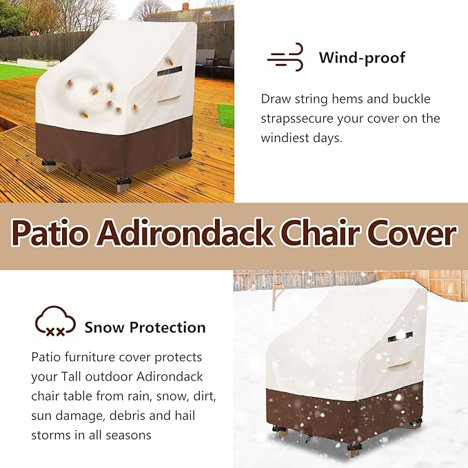 Adirondack Chair Cover 2 Pack,Waterproof Heavy Duty Patio Furniture Covers,Patio Adirondack Chair Covers for Outdoor Chairs(30 W x 34 D x 36 H inches) Beige & Brown