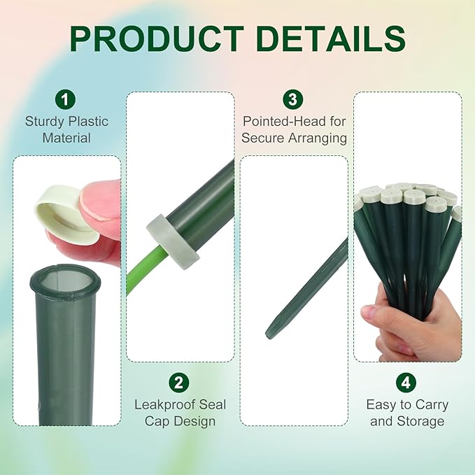 MECCANIXITY 160 Pcs Floral Water Tubes, 12 Inch Flower Water Tubes Floral Vials with Pick and Caps for Plants Stem Fresh Flowers Arrangement Decor Florist Supplies, Dark Green/Light Green Grey