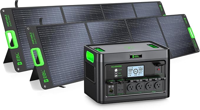 EBL 2400W Portable Power Station with 2x200W Solar Panel (Ship Separately), 1843Wh Solar Generator, LiFePO4 Battery Backup,for RV Trip,Camping,Home Emergency