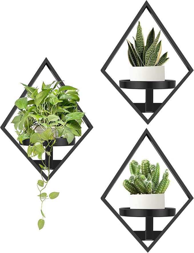 Sbosbo Wall Plant Holder, 3 Pack Metal Floating Shelves Indoor, Window Sill Plant Shelf for Bedroom Bathroom Living Room Home Office