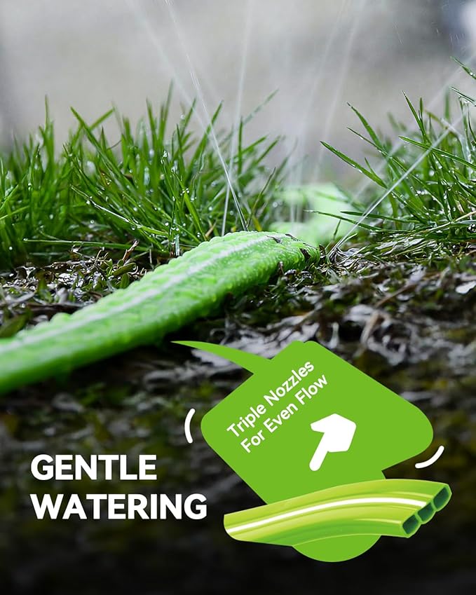RAINPOINT Sprinkler Hose with Holes 100FT, Flat Soaker Hose with Stakes, Lightweight Water Irrigation Sprinklers System for Garden, Lawn and Yard(50FT, 2Pack)