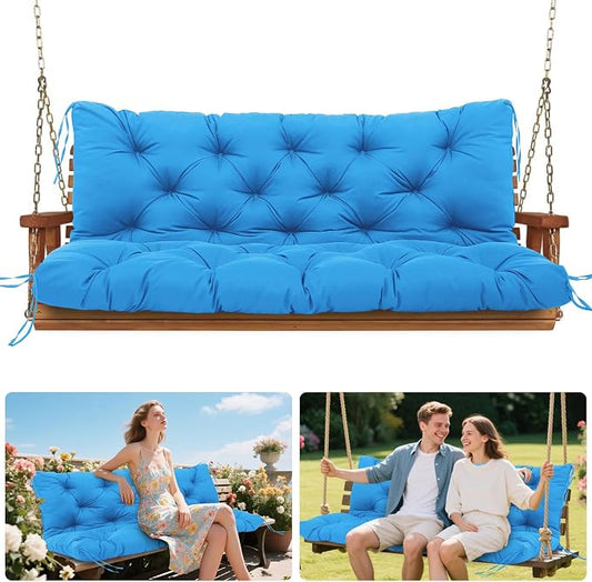 Porch Swing Cushions Outdoor, 5 Inch Thick Waterproof 2-3 Seater Replacement Swing Cushion with Backrest and Anti-Slip Ties, Perfect for Porch, Patio, Garden, Outdoor Bench Furniture, 60×40×5 Inch