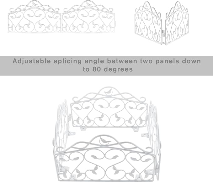 Evelyne Decorative Garden Border Plastic Edging – PP Plastic, Short Metal-Free Faux Wrought Iron Leaf & Bird Design, 8pcs Yard Landscaping Fence Liner Lawn Edge Barrier, 10ft Kit of Decorative Panels