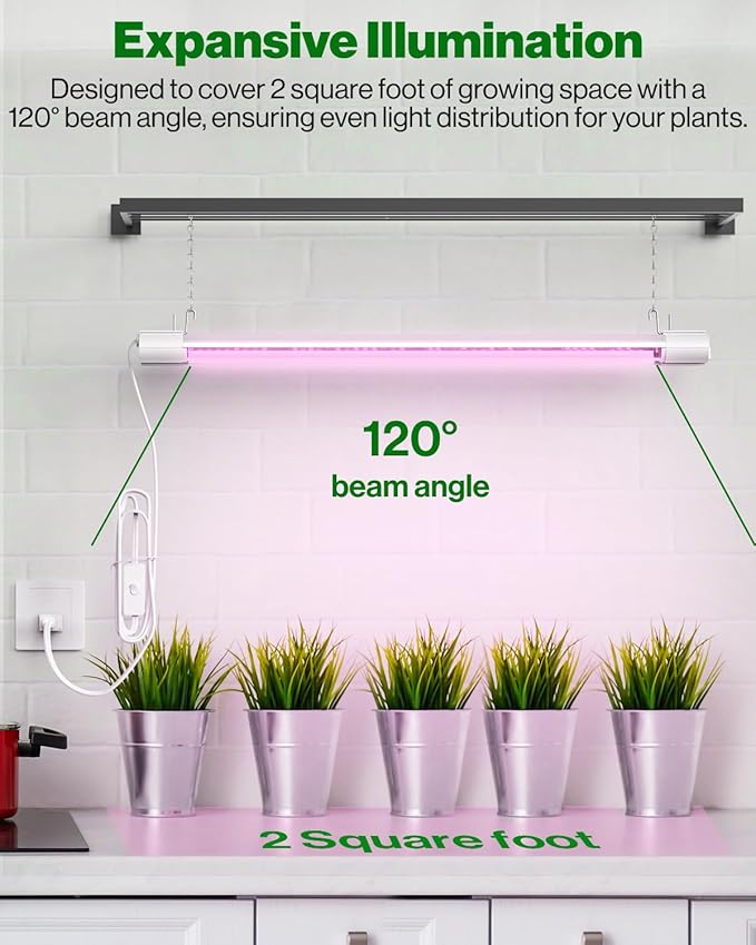 Sunco 6 Pack 2ft Grow Light LED, 20W, Full Spectrum, For Seed Starting, Seedling, Indoor Plants, Plug In Suspended Fixture, Link Up To 8, Inline Switch, ETL