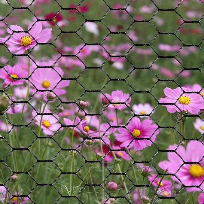 PVC Hexagonal Poultry Netting Chicken Wire 12" x25' x 1" Mesh 20GA Black