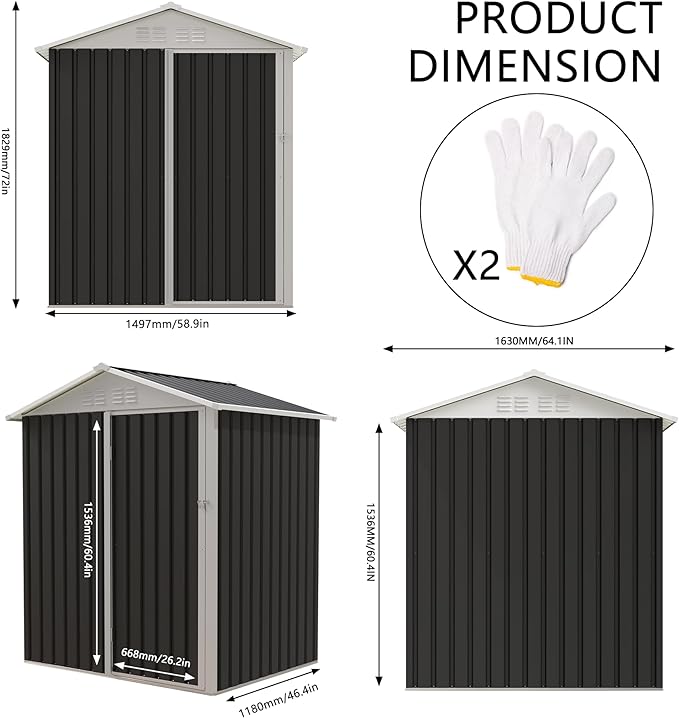 YOPTO 5.4x4.27 FT Outdoor Storage Shed, Metal Garden Tool Shed with Sloping Roof and Lockable Doors for Backyard Garden Patio Lawn, Grey