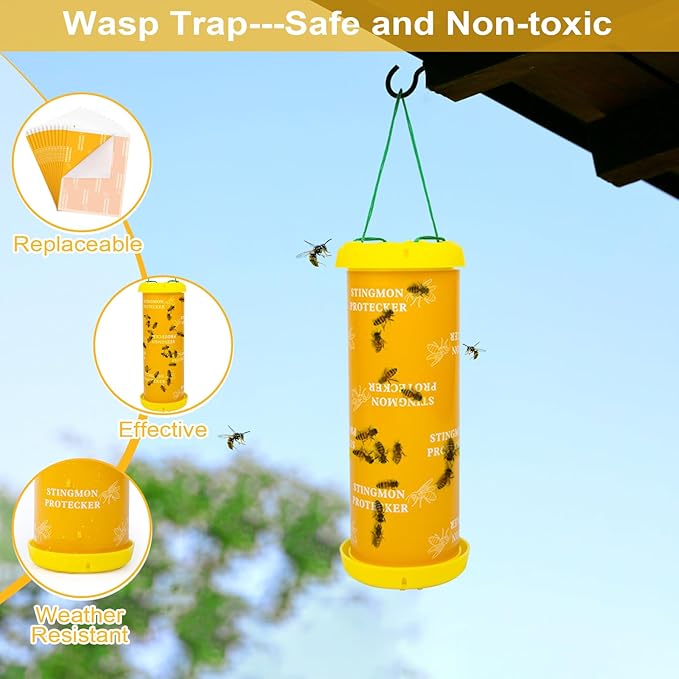 4 Pack Wasp Traps Outdoor Hanging, Carpenter Bee Traps for Outside Yellow Jacket Trap Hornet Trap Wasp Catchers Killer