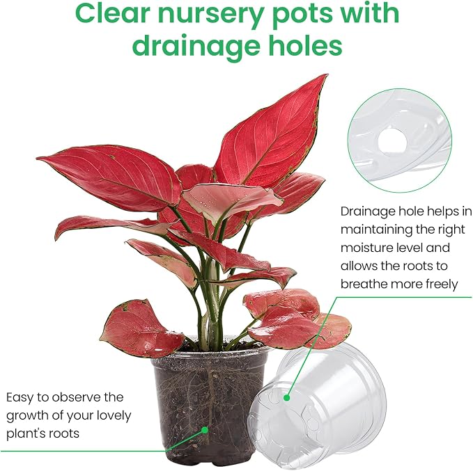 Bluepro 30 Packs 7/5/4 Inch Reinforced Clear Nursery Pots with Drainage Hole, Transparent Variety Pack Plastic Plant Pot Seedling Planter for Vegetable Propagation, Root Cutting, Seed Starting