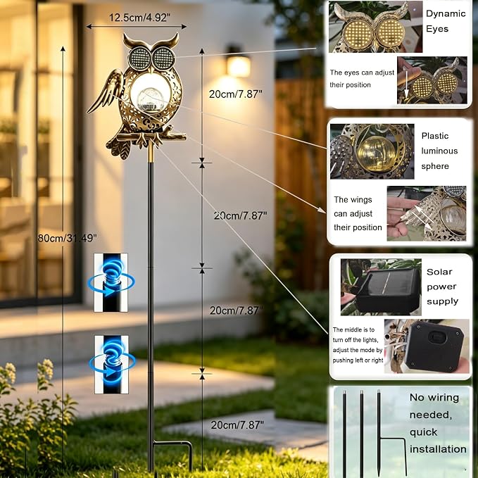 Solar Owl Light-Outdoor Waterproof Owl Solar Light with Flickering and Steady Dual Modes,LED Dynamic Eyes Solar Garden Light,Suitable for Yard,Lawn,and Pathway Landscaping,Gift for Owl Lovers