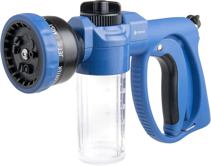 Corvid Premium Adjustable Hose Nozzle with Soap Dispenser & 8 Spray Patterns – Heavy-Duty Foam Gun for Car Wash, Pet & Garden – Leak-Proof All-Metal Head & Ergonomic Grip – Easy Fill Soap Reservoir