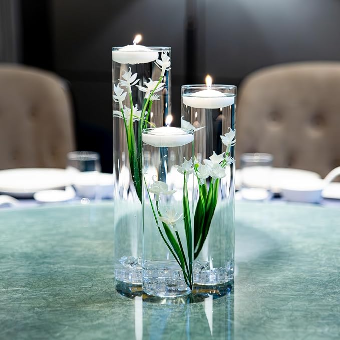 White Orchid Floating Flower for Table Centerpieces Artificial Phalaenopsis Glass Cylinder Vase Fillers Floating Candles Fake Ice Cubes Wedding Party Pool Bar Restaurant Festival Decoration