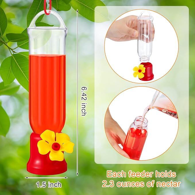Sunnyray 20 Pack Small Hummingbird Feeder for Outdoors Mini Plastic Feeders with S Hook and Cleaning Brush for Outdoors Window Hanging