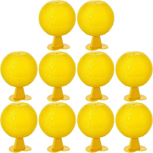 Qualirey 10 Set Fruit Fly Sticky Trap Balls Fungus Gnat Killer Bug Catcher Gnat Trap Insect Traps Indoor Outdoor Plant Fly Sticky Traps Ball for Fungus Plants(Yellow)