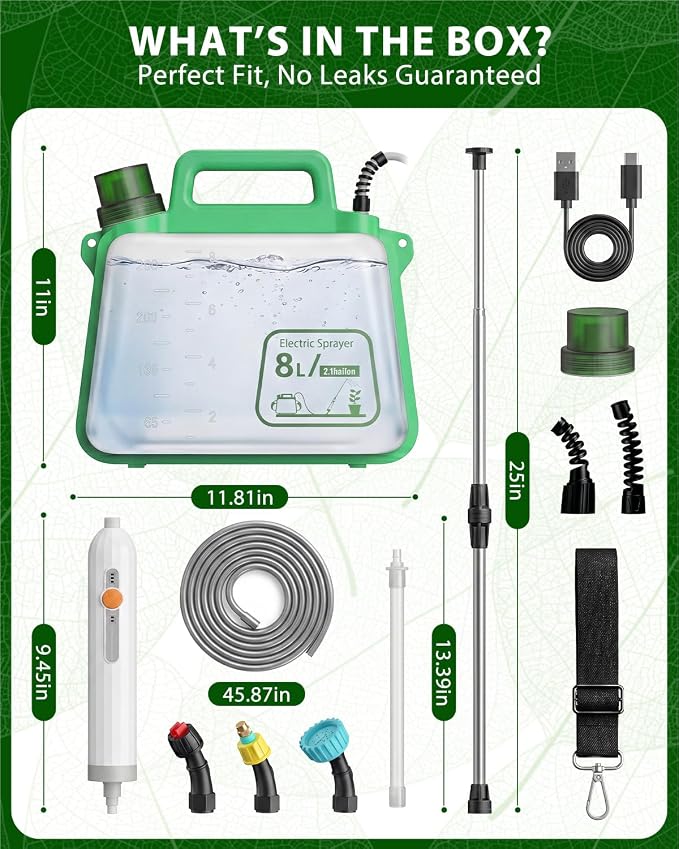 2 Gallon Electric Garden Sprayer, Upgrade Battery Powered Weed Sprayer with 3 Mist Nozzles & 5 Spray Modes, IP67 Rechargeable Handle, Retractable Wand, Sprayer with Shoulder Strap for Yard, Lawn Care