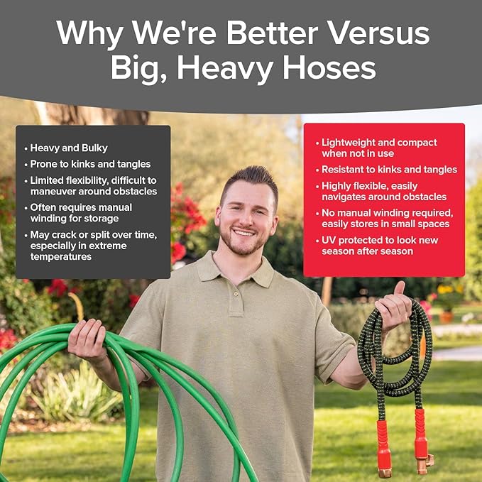Pocket Hose Ballistic Double UV Edition 25 FT Expandable Garden Hose w/Pocket Pivot Swivel Connector, Anti-Burst Sleeve Reinforced w/Bulletproof Fiber, Lightweight, No-Kink, Compact, AS SEEN ON TV