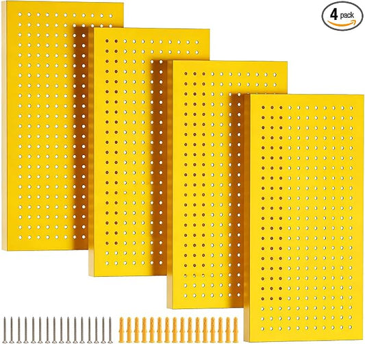Metal Pegboard Panels, Yellow, Heavy Duty | Wall Panels, For Garage and Garden Tool Storage, Includes Drywall Anchors and Screws Kits