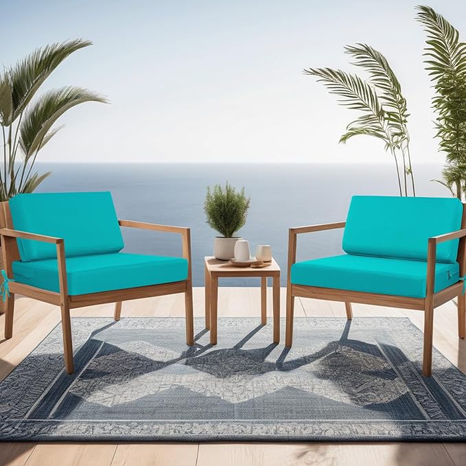 idee-home Outdoor Chair Cushions for Patio Furniture, Outdoor Seat Cushion | Waterproof Hampton Bay Deep Seat Replacement Couch Chair Cushions for Garden Backyard Blue 26.5 x 26.5
