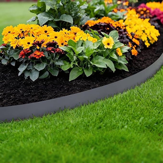 33FT Landscape Edging, 4in Tall Garden Edging Border with 50pcs Stakes Straight Top Edging for Yard Garden DIY Flower Beds Sidewalks Paver Edging, Grey