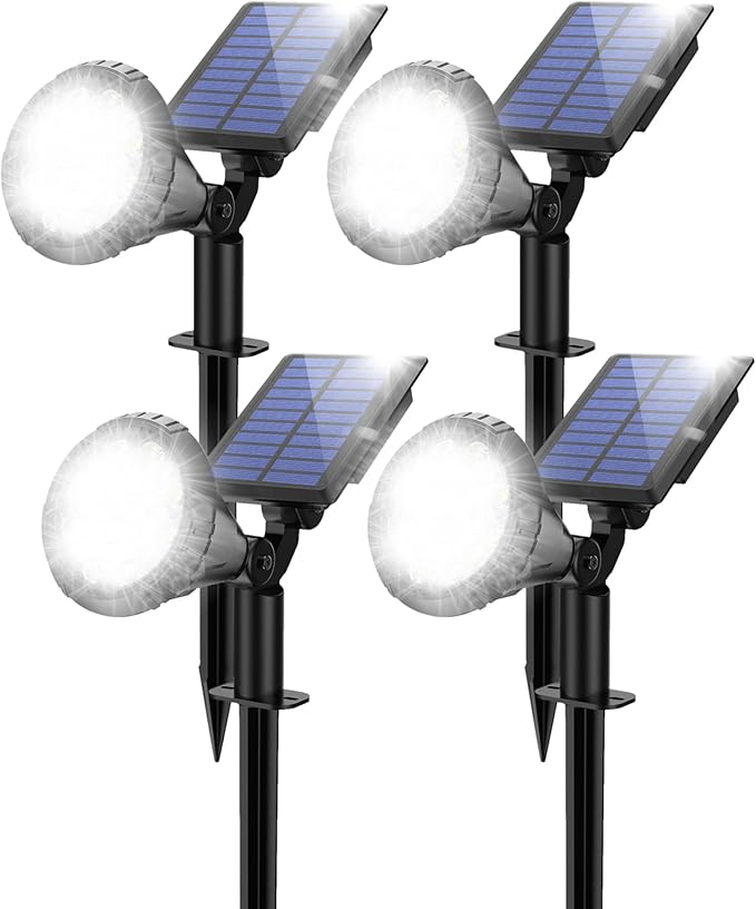 NBKLS Solar Spot Lights for Outside, 21 LED Outdoor Solar Lights for Yard, 4 Pack Solar Spotlights Waterproof Auto On/Off for Landscape, Wall, Garden, Pool, Tree, Pathway and Driveway(White)