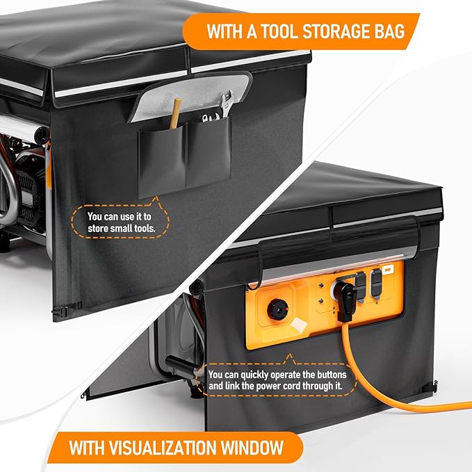 Generator Cover While Running, 32"L x 24"W x 24"H Heavy Duty Outdoor Waterproof Generator Covers, Fits Most 5,000-15,000 Watt Generators, Tear Resistant, All-Weather Protection, Black