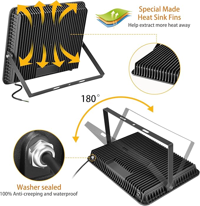XYCN 300W LED Flood Light (2000W Equivalent), Super Bright 42,500LM 5000K Daylight IP66 Waterproof Security Outdoor LED Arena Lights Commercial Lighting Floodlight for Backyard|Court|Stadium|Yard